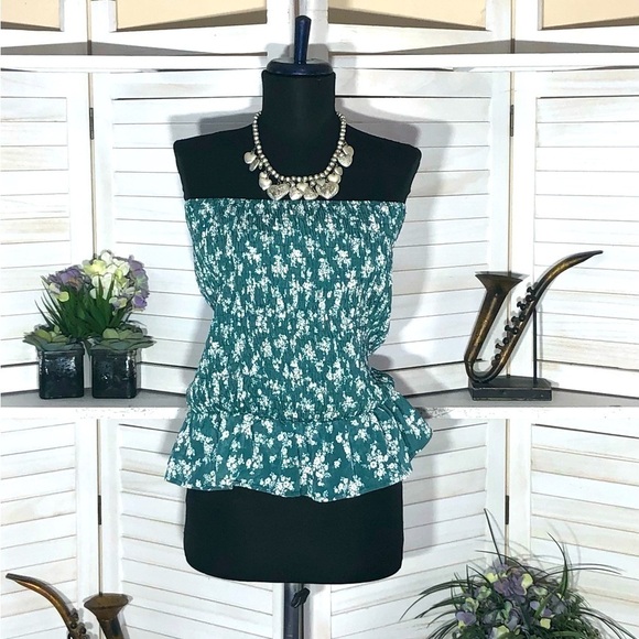 Shein Strapless Floral Chiffon Ruffled Top XS - Picture 2 of 8